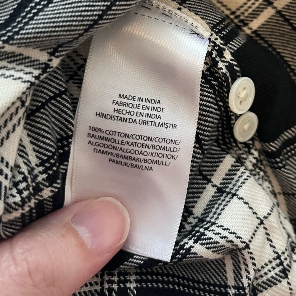 Polo Ralph Lauren Plaid Flannel Button Down Top Rhinestone Crest Black White XS - Picture 12 of 15